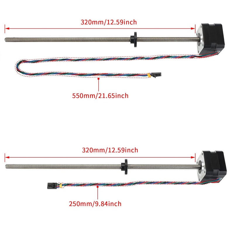 FYSETC Prus MK3S+ Z Motor 2-Pack Nema 17 Stepper Motor 42-34 with Integrated 320mm/12.59inch T8 Lead Screw and Wire 250mm + 550mm, 1A 2Phase 1.8° Compatible with Prus I3 MK3S Z Axis 3D Printer Part - Image 4